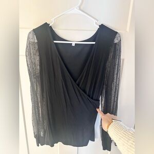 Elegant Black Top with Sheer Sleeves